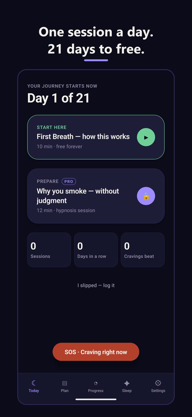 Liberto's daily session screen, showing the session for today and the days completed so far
