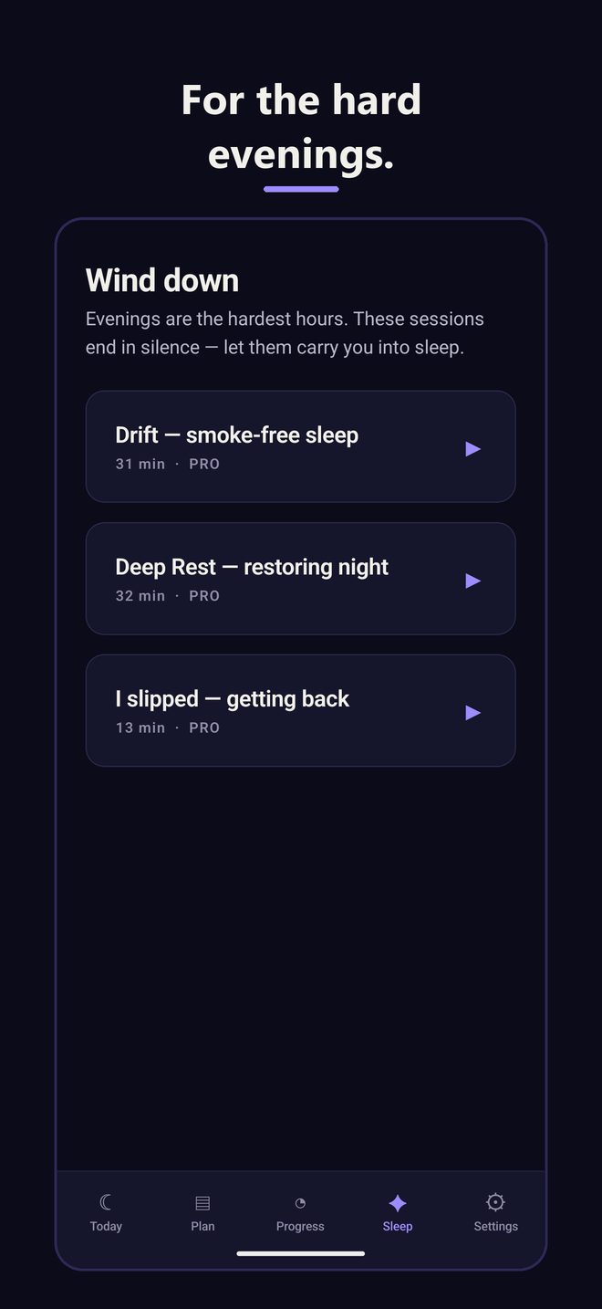 The sleep session screen